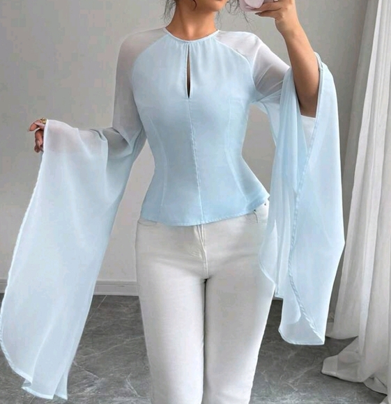 Women's Spring Summer Autumn Casual Elegant Long Sleeve Cuff Design Round Neck - Picture 1 of 4